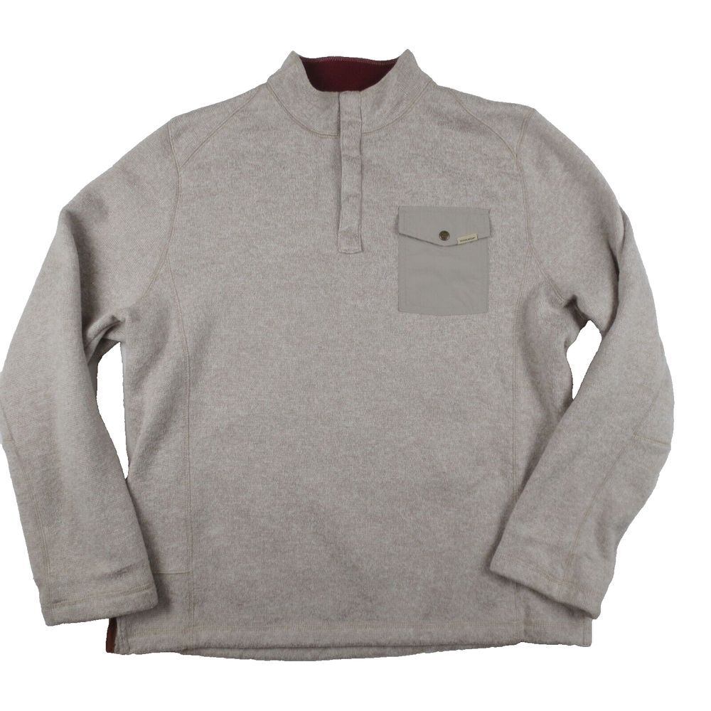 Woolrich 1/4 Snap Pullover Sweater Mens‎ Large Neutral Beige Pocket Knit Sweater